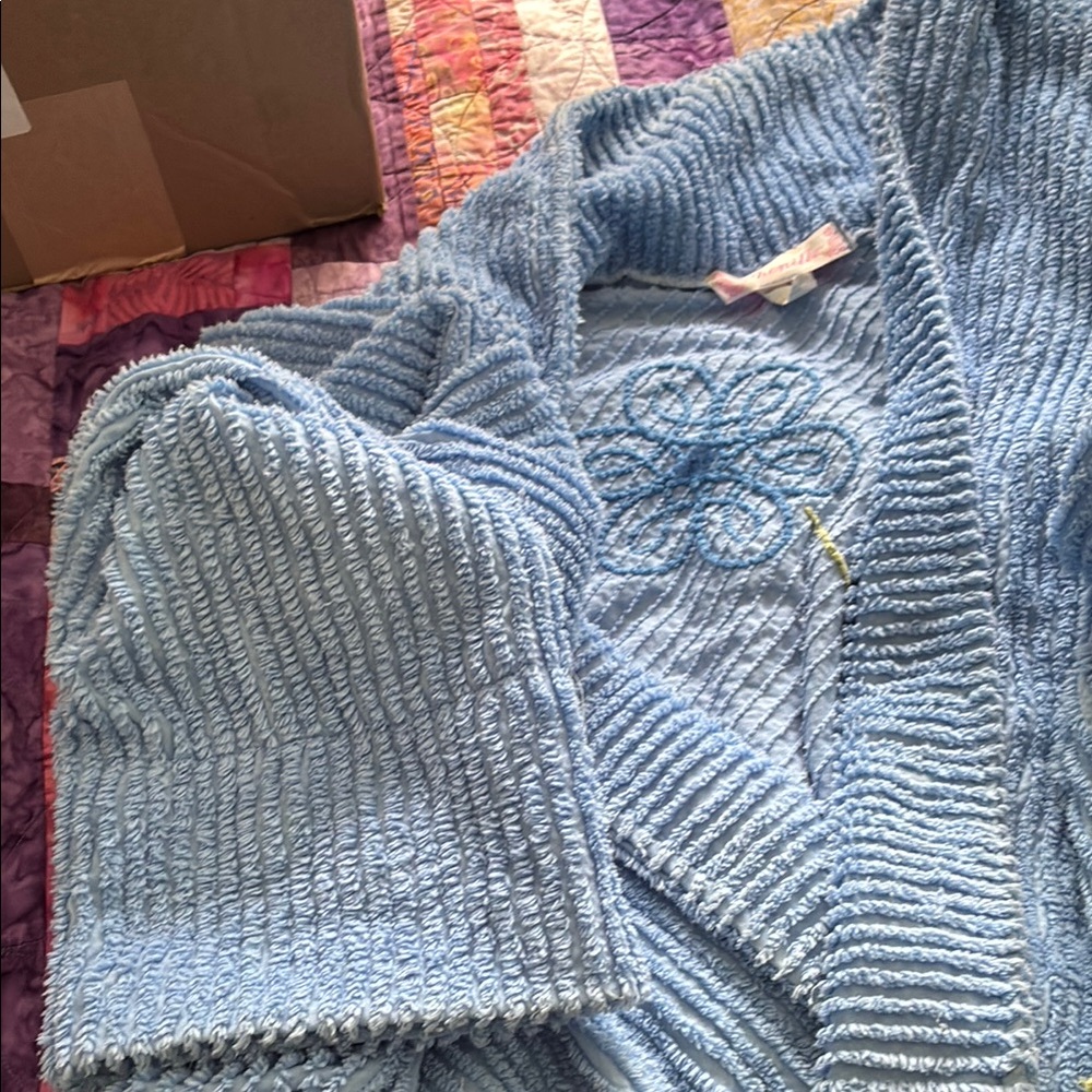 Hand crafted chenille Blue Women's swing jacket - Picture 9 of 10
